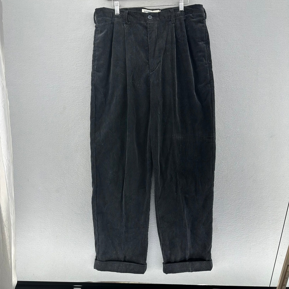 VTG Old Navy Regular Khakis Black Corduroy Pants 36x32 (35x31) Pleated Y2K Prep - Picture 3 of 9